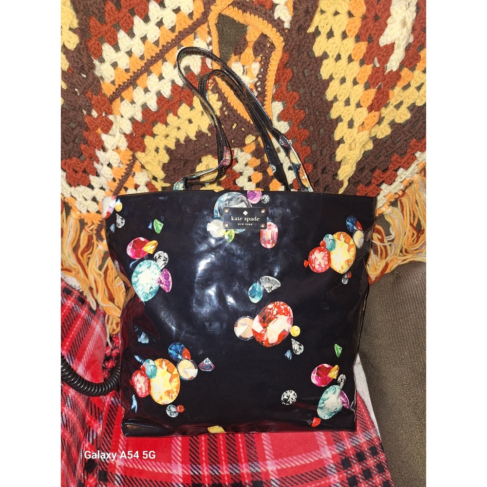 43. Kate Spade Gemstone Jewel Print Patent Tote Bag Multi Color Shoulder Bag